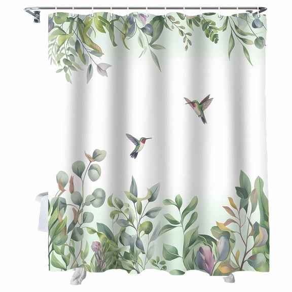 Shower Curtains Green Flowers Floral Bird Bath Curtain Leaves Plant Waterproof Bathroom Shower Curtain Set with Hooks Decoration 72 x 72 Inches