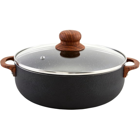 USA Black 4.4Qt Stone Caldero with Woodlook Handles and Knob, 4.4 Quart