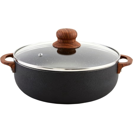 USA Black 4.4Qt Stone Caldero with Woodlook Handles and Knob, 4.4 Quart