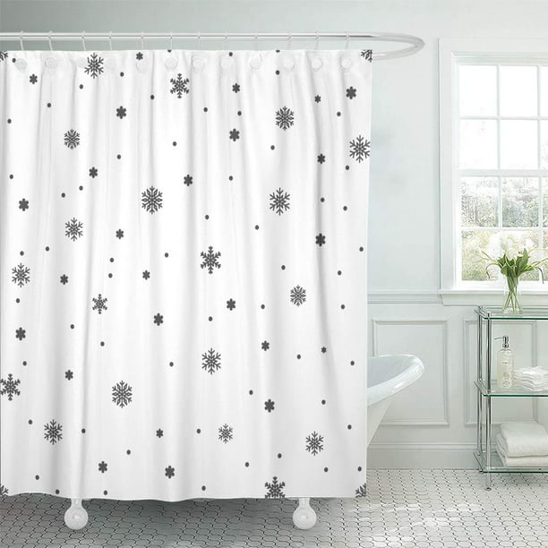 Pknmt Snowflake Simple Black Snow On, Snowflake Fabric Shower Curtain