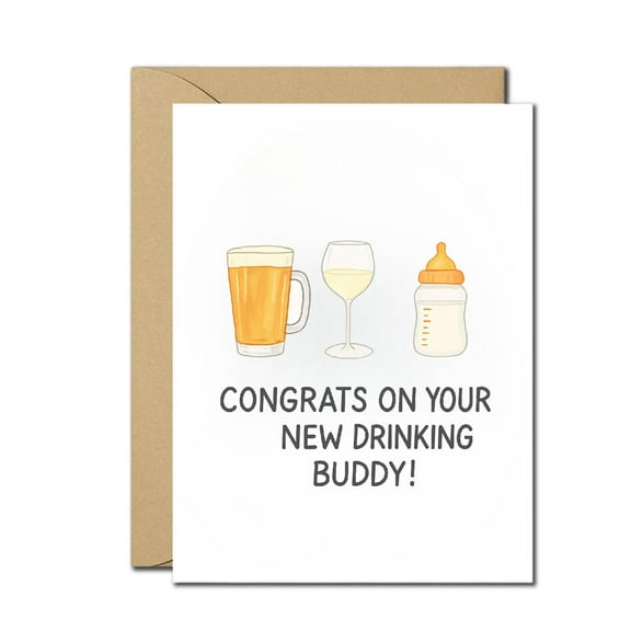 Funny New Baby Congratulations Greeting Card - “Congrats on Your New Drinking Buddy” Humorous Design, Blank Inside, Includes Envelope - Perfect for New Parents & Baby Showers