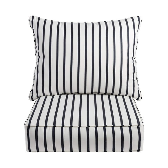 Sorra Home Indoor or Outdoor Sunbrella Deep Seating Cushion & Pillow Corded Edges 2 Piece Set Lido Indigo
