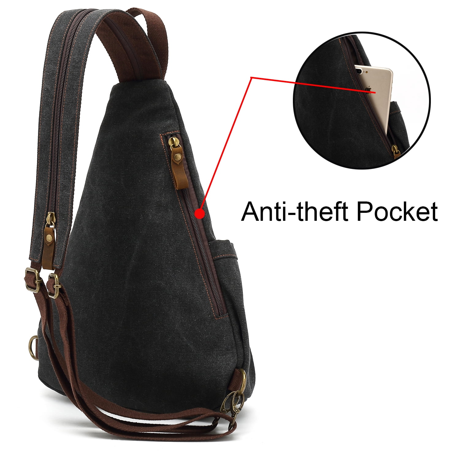 Egoelife Sling Bag Backpack Crossbody Shoulder Chest Bag for Men Women Vintage Canvas Daypack Multipurpose - Black