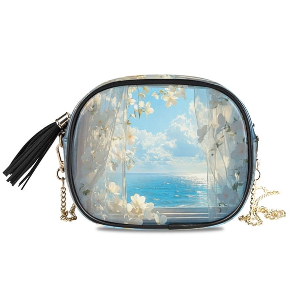 Womens Casual Chain Shoulder Bag Simple style Curtains Flowers Ocean View Crossbody Bag