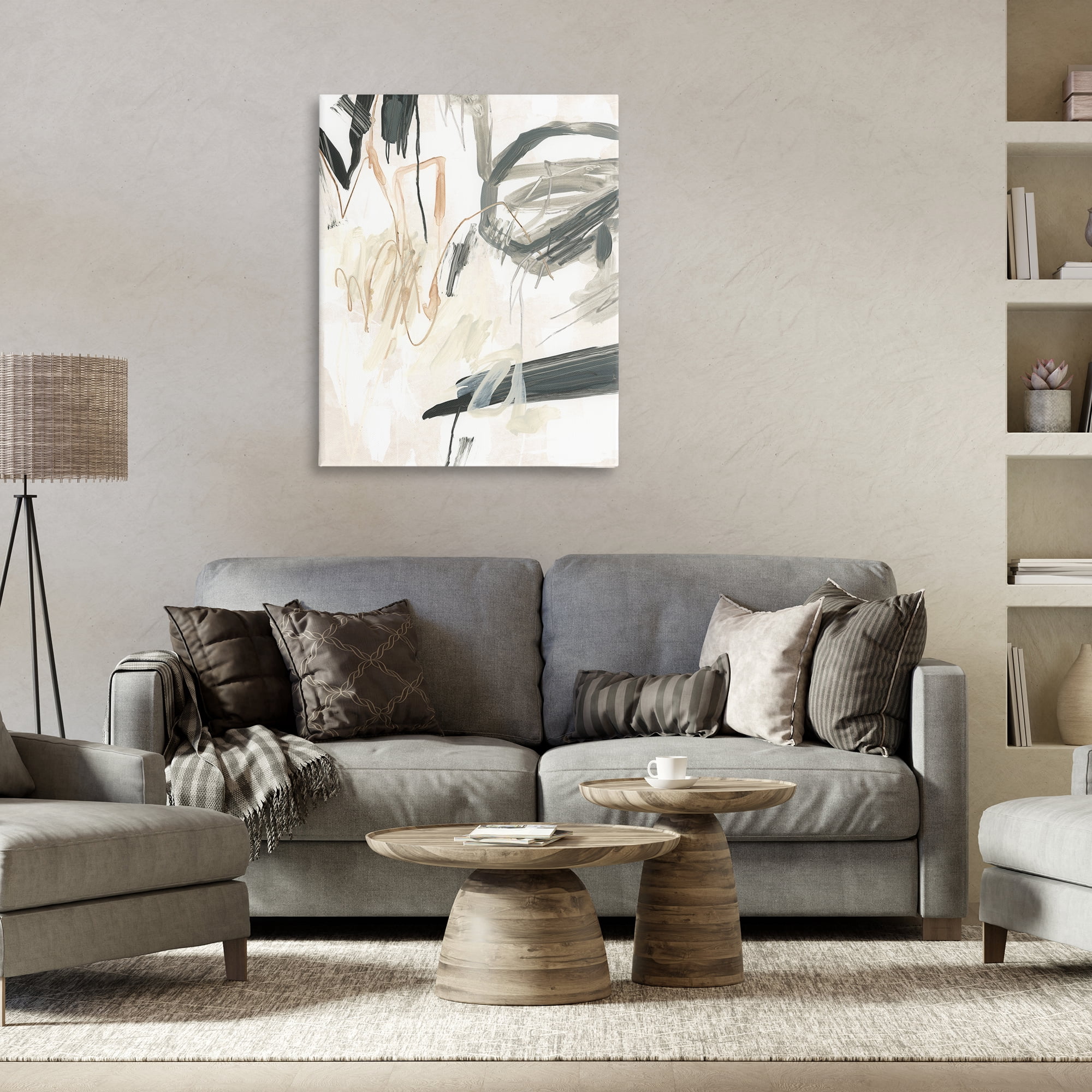 Stupell Industries Scribbled Abstract on Beige Abstract Painting Gallery Wrapped Canvas Art Print Wall Art, 30 x 40