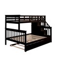 thumbnail image 4 of Bunk Beds Twin Over Full Size with Trundle, Solid Wood Platform Bed Frame with Storage Shelves, Angled Ladder, 14" Safety Guardrails, No Boxspring Required, Espresso, 4 of 9