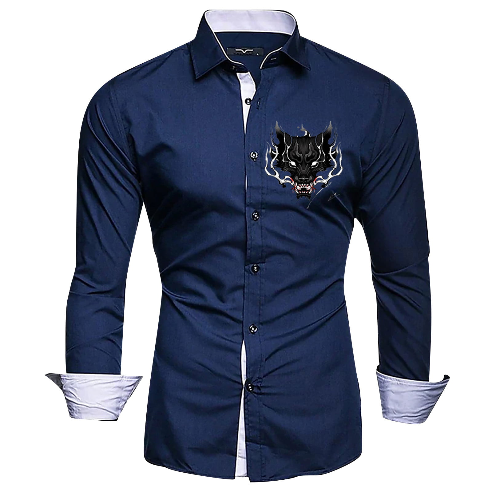ZXHACSJ Designer Spring Summer Men's Casual Cotton Linen Solid Color Long  Sleeve Shirts Loose Shirts Navy L