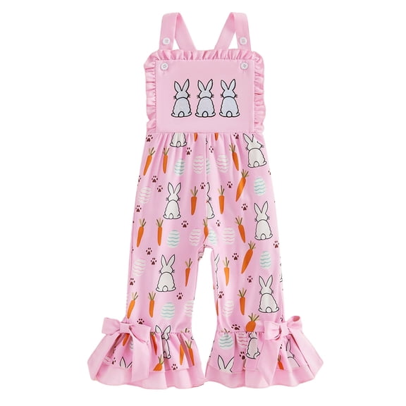 kpoplk Toddler Baby Girl Bell Bottoms Jumpsuit Easter Silly Goose Romper Overalls Plaid Suspender Flare Pants Summer Outfit Size 2-3 Years,Red