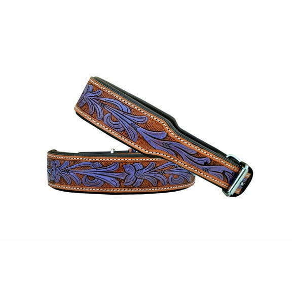 Affilare Leather Dog Collar Western Style Heavy Duty Hand Tooled Adjustable Padded Soft for Puppies and Big Dogs 10AB127-L