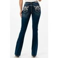 thumbnail image 3 of Grace in LA Women's Aztec Feather Embroidered Distressed Stretch Bootcut Jeans (25, Blue), 3 of 3