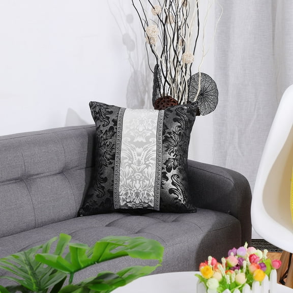 PiccoCasa Vintage Floral Printed Cushion Cover 18"x18" Decorative Throw Pillowcase, Black and Silver 4