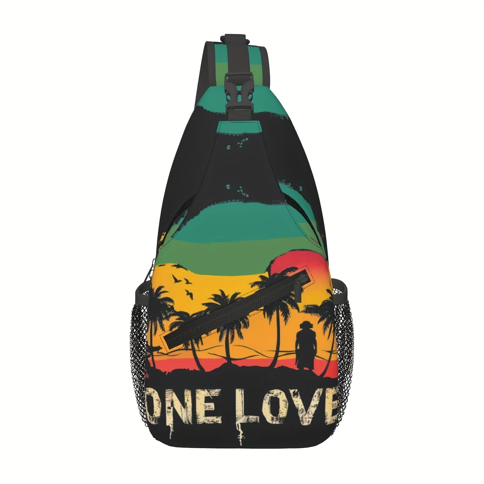 I Love Reggae Music Print Sling Chest Bag Foldable Large Capacity Crossbody Backpack for Shopping Work Travel Beach Fishing