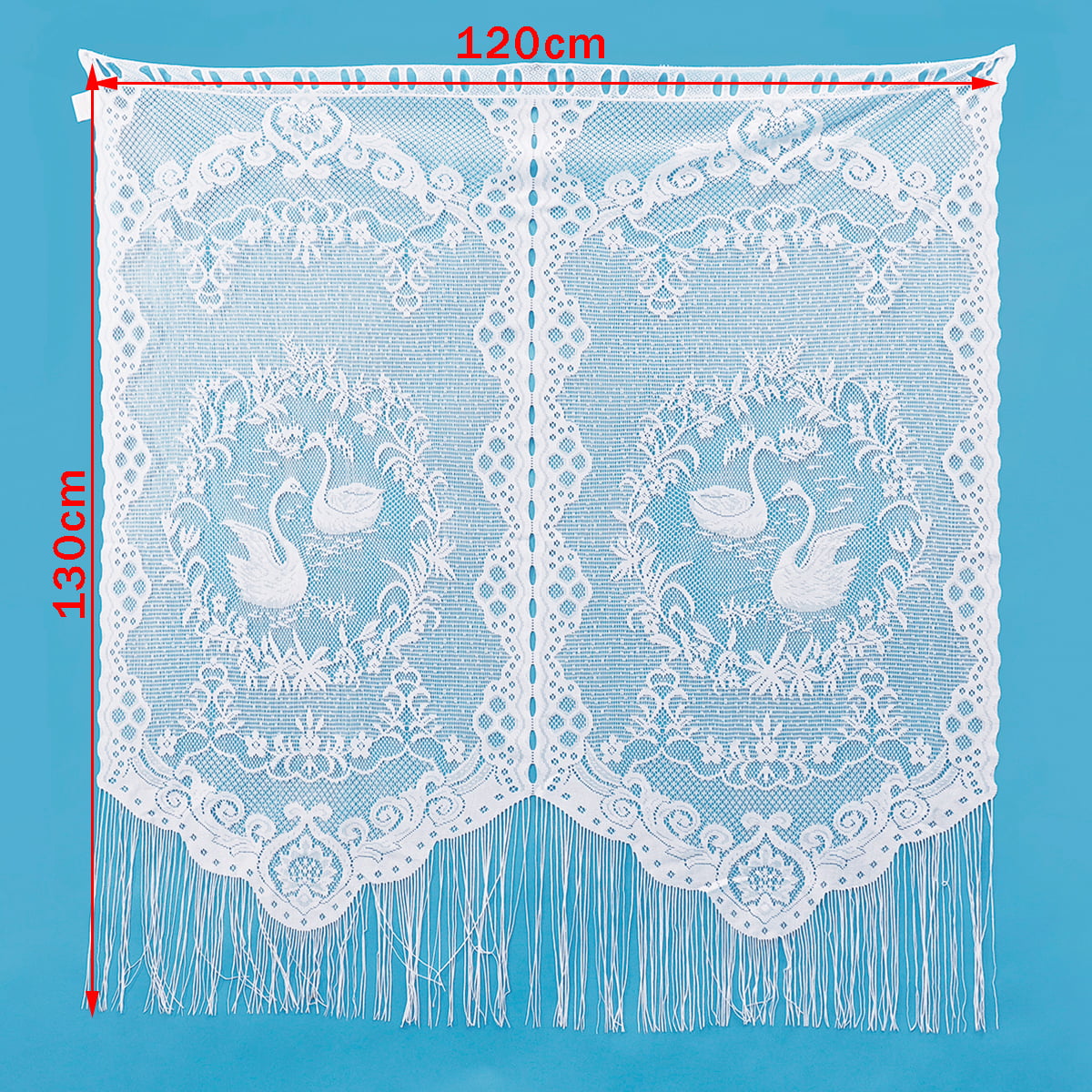 47x51" Window Sheer Curtain Swan Pattern Fringed Fabric Room Lace Drape Net 