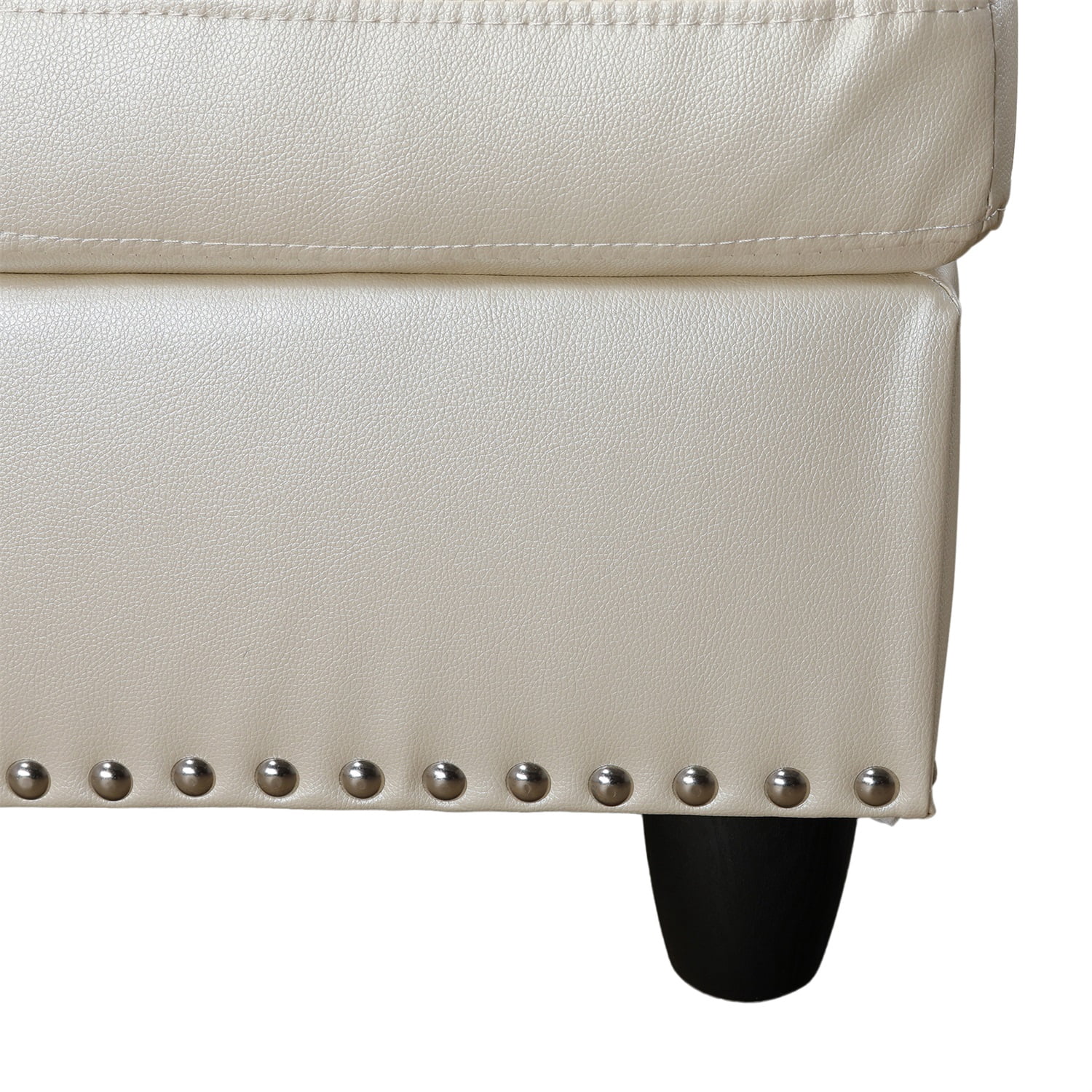 Hommoo Sofa Set, Faux Leather Synthetic Leather 2-Piece Sofa Set,L-Shaped Sectional Couch Set with Left Armrest for Living Room，White（No Ottoman）