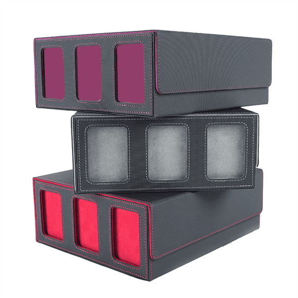 Storage Box for Trading Cards with Viewing Window Magnetic Closure Card Holder for Magic Game Cards Purple