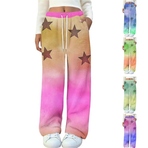 Frostluinai Womens Pajamas Flannel Pj Bottoms Elastic Waist Gradient Sleep Pants Funny Stars Graphic Sleepwear Loungewear with Pocket