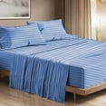 thumbnail image 2 of 4 Piece 100% Egyptian Cotton Sheets 800 Thread Count Hotel Quality Smooth & Soft Bedding Sheet Set Queen Size - 15" Inch Deep Pocket - Light Blue Stripe, 2 of 7