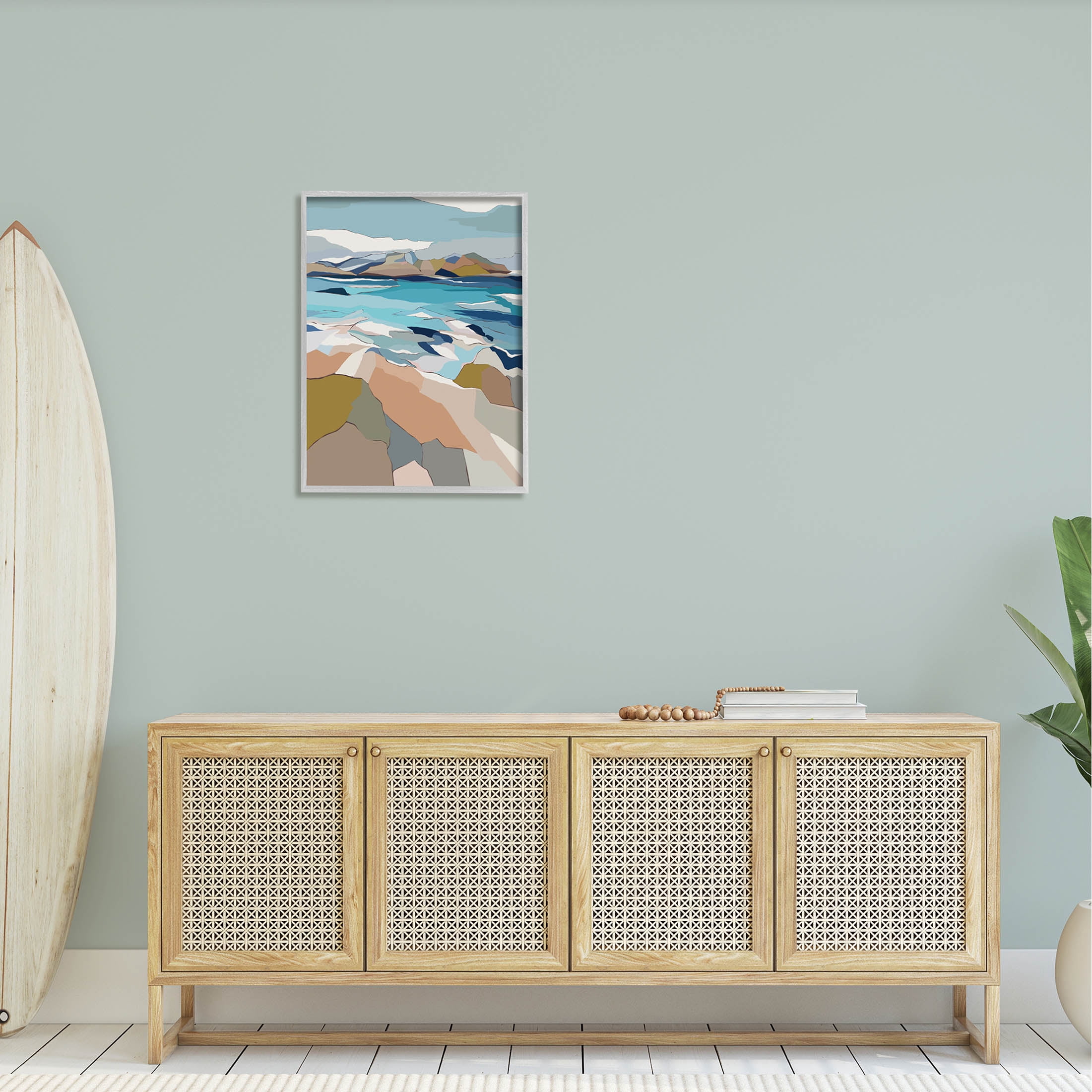 Stupell Industries Rocky Ocean Shore Beach Landscape Graphic Art Gray Framed Art Print Wall Art, Design by Nikita Jariwala