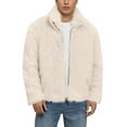 thumbnail image 2 of CharmCyan Men's Faux Jackets Winter Thicken Warm Luxury Overcoat Coats Long Sleeves Zipper Jacket Outerwear Beige L, 2 of 6