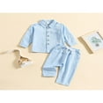 thumbnail image 3 of Toddler Baby Boy Cotton Linen Pants Set Solid Color Long Sleeve Button Down T-Shirt Tops Pants Fall Clothes Outfit, 3 of 7