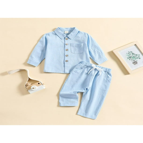 POINTERTECK Toddler Baby Boy Cotton Linen Pants Set Solid Color
