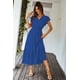 thumbnail image 4 of Vestido PRETTYGARDEN Maxi Bohemio Azul Oscuro Grande con Escote Cruzado en V y Cinturón, 4 of 7