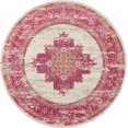 thumbnail image 1 of homeroots home decor 385327 8’ Round Ivory and Fuchsia Distressed Area Rug, 1 of 1