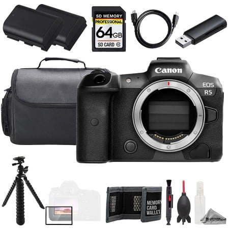 Canon EOS R5 Mirrorless Digital Camera (Body) + 64GB + Tripod + Extra Batt - Value Kit (International Version)