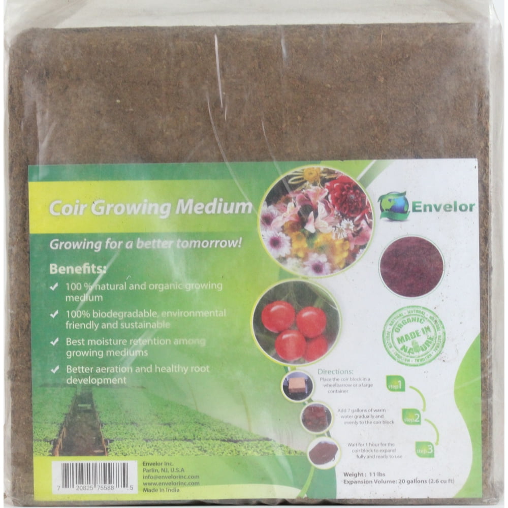 Envelor Home and Garden Organic Coco Block Coir Brick 10 Lbs. Coconut