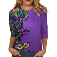 thumbnail image 2 of BOOMILK Mardi Gras Shirts for Women Loose Fit 3/4 Sleeve Plus Size Tops Crew Neck Carnival Graphic Tees, 2 of 4