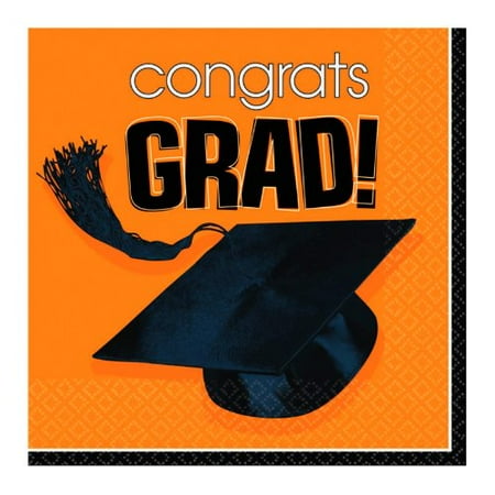 Orange Graduation Beverage Napkins - 36 Per Unit