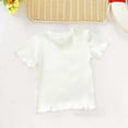 thumbnail image 3 of XIMIN Kids Girls Round Neck Shirts Cute Rib Knit Lettuce Trim Short Sleeve Wooden Ears Edge Blouse Tops Fashion Crewneck Solid Color Blouse Summer Stretch T-Shirt, 3 of 3