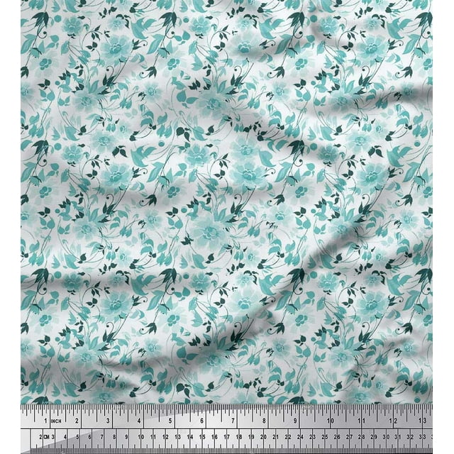 Soimoi Poly Georgette Fabric Leaves & Floral Artistic Fabric Prints by Yard 42 Inch Wide