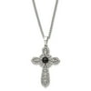 Stainless Steel Brushed and Polished Black Epoxy Prayer Cross Necklace