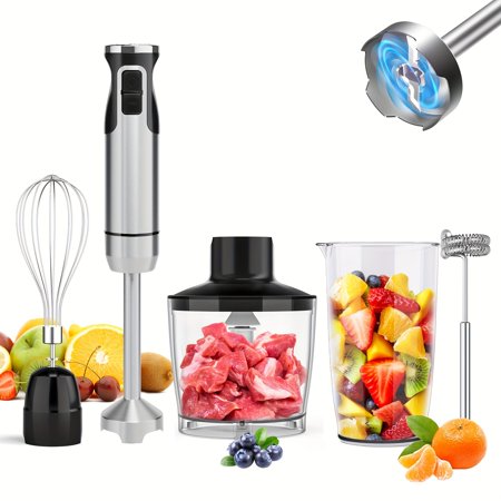 5-in-1 Handheld Stick Blender 1000W, 12-Speed with Turbo Function, Includes Chopper, Beaker, Whisk Milk Frother, Heavy-Duty 120V Electric Mixer for Smoothies, Soup Drinks