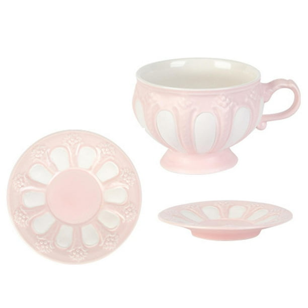 Juego de taza de té y platillo Gloria 3D cerámica rosado