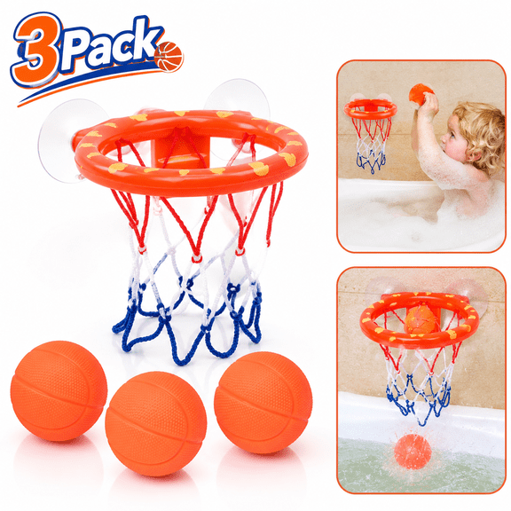WUSI Basketball Hoop & Balls Toy Set for Kids & Toddlers | Bathtub Shooting Game | Included Basketball Hoop 3 Balls