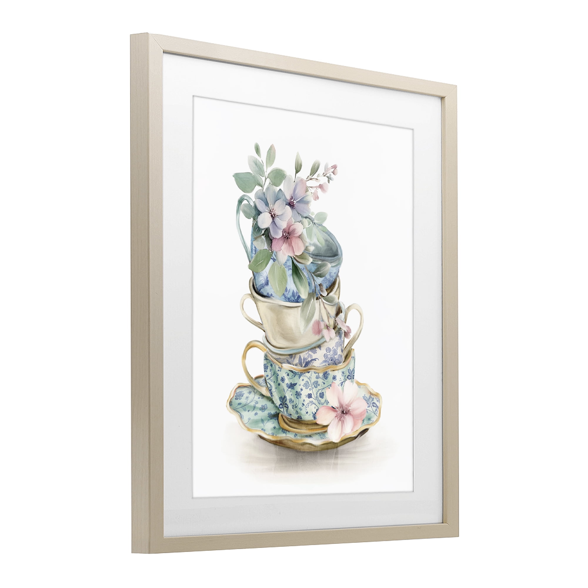 Stupell Industries Floral Teacup Chinoiserie Birch Framed Print Under Glass, design by Kim Allen