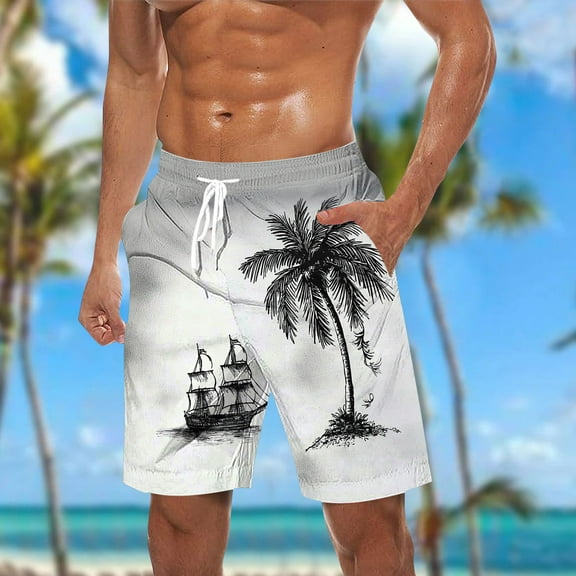 WAENQINLA Big and Tall Mens Swim Trunks Summer Quick Dry Board Shorts Palm Tree Print Bathing Suit with Side Pockets ,S-5XL