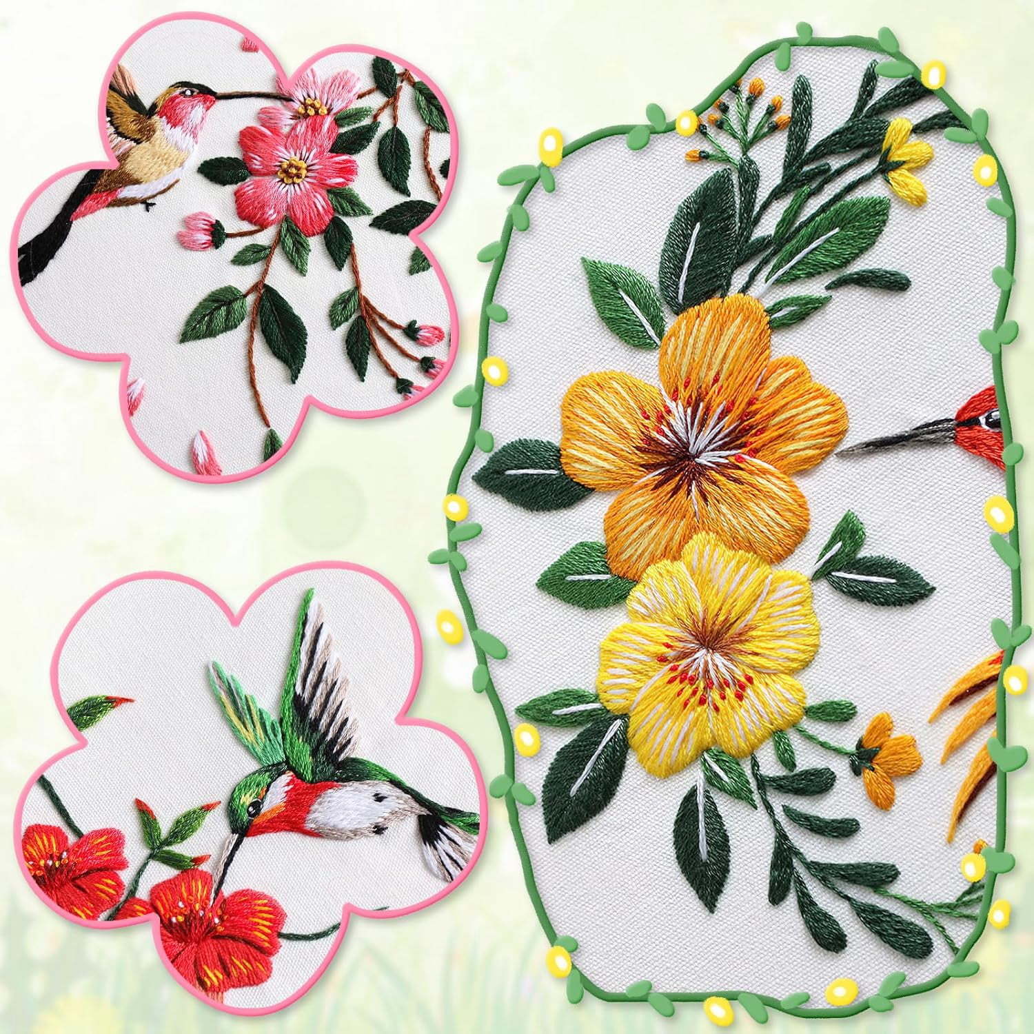 MeruniSkyBirds 3-in-1 Christmas Embroidery Starter Kit - Stamped Patterns, Hoop, Threads & Needles