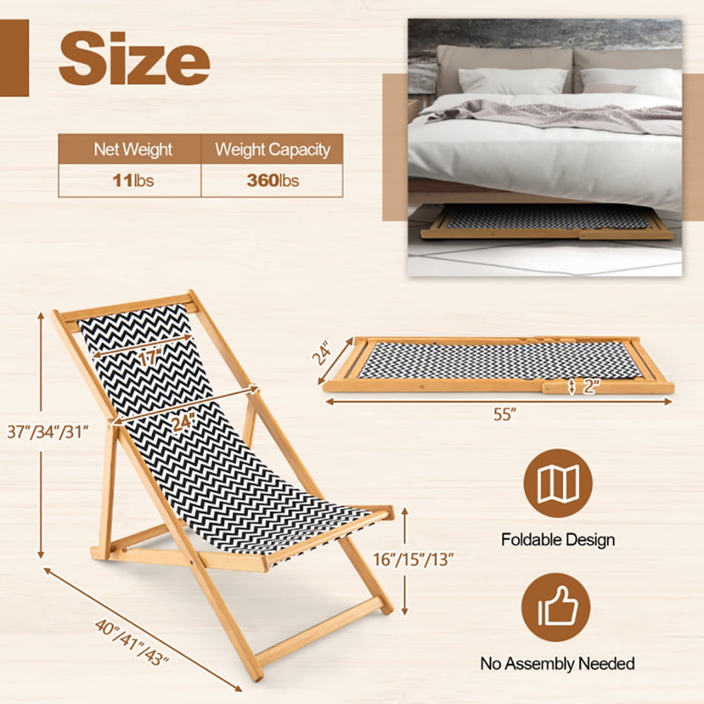 Aimee Lii Folding Bamboo Sling Chair with Adjustable Backrest and Canvas, Patio Loungers, Natural