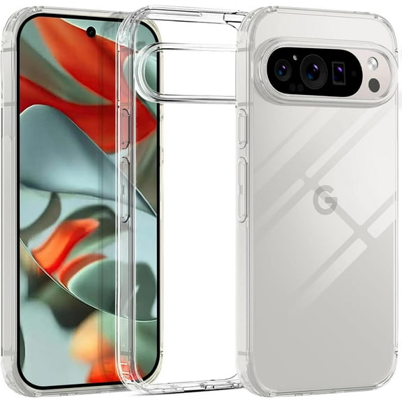 PINHEN Crystal Clear Case for Google Pixel 9 Pro XL 2024, [Anti-Yellowing] Hard Back Slim Shockproof Bumper Anti-Scratch, Suitable for Wireless Charging