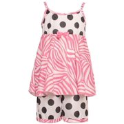 Little Girls Black White Polka Dot Zebra Print 2 Pc Pajama Set 2T
