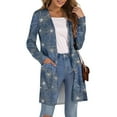 thumbnail image 2 of WTOBBY Women's Fashion Comfortable Halloween Printed Mid-Length Cardigan Jacket Casual Long Sleeve Open Front Cover Up With Pockets Fall Layering Piece,Dark Blue L, 2 of 8