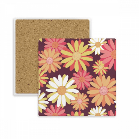 

Red Yellow Flower Pattern Square Coaster Cup Mat Mug Subplate Holder Insulation Stone