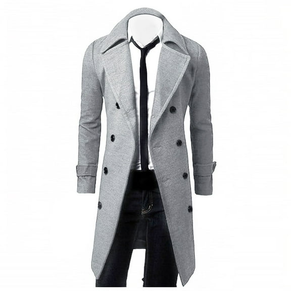 Men's Winter Trench Coat Slim Fit Notched Collar Long Jacket Overcoat Winter Warm Overcoat Peacoat with Pockets, Grey, Size XXXL