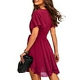 thumbnail image 4 of YNIQUE Women's Casual Dress V-Neck Short Sleeve Waist Tie Ruffle Chiffon Elegant Short Dresses, 4 of 7