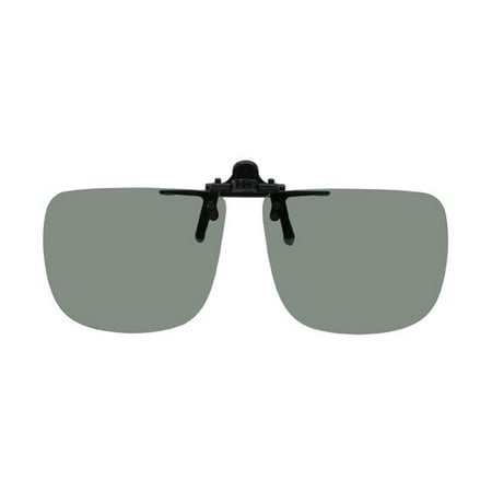 Polarized Clip-on Flip-up Plastic Sunglasses - Rectangle - 58mm Wide X 47mm High (128mm Wide) - Polarized Grey Lenses