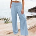 thumbnail image 2 of VBVC Women's Smocked High Waist Wide Leg Pants,Summer Stretchy Sweatpants for Women,Ladies Lightweight Work Office Trousers with Pockets,Light Blue,S-2XL, 2 of 6
