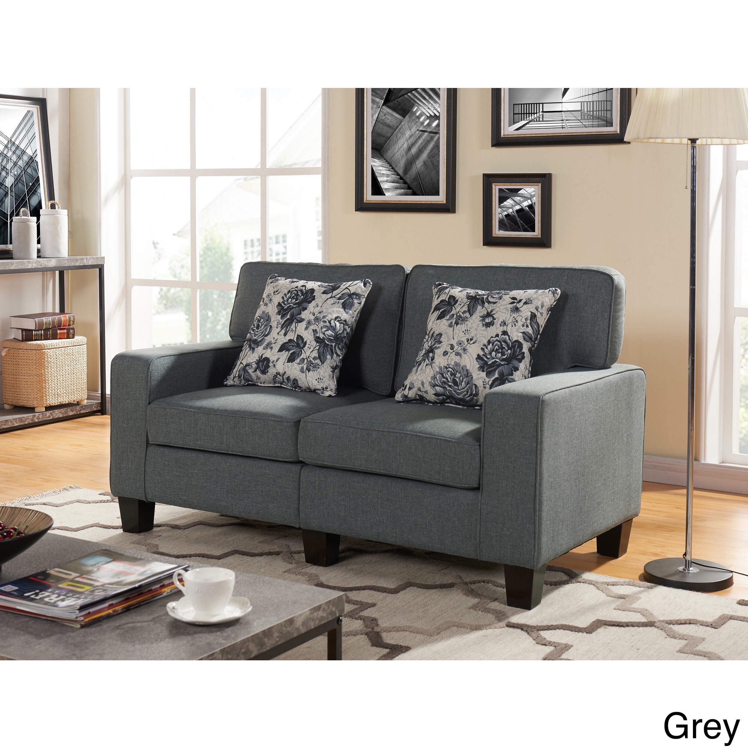 US Pride Furniture Aaron Contempory Fabric Armed Loveseat, Light Grey